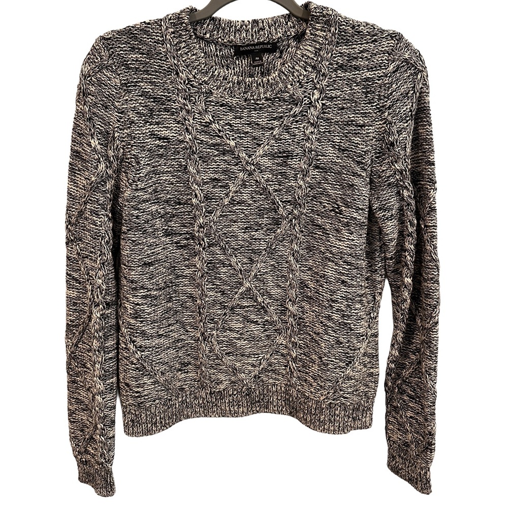 Banana Republic Cable Knit Black and White‎ Crewneck Sweater